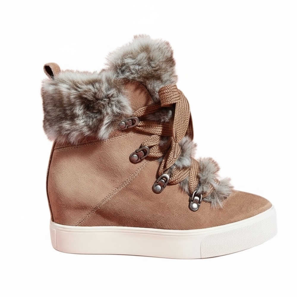 J/Slides Whitney Taupe Suede Faux Fur Wedge Boot Size 11 - Picture 4 of 10